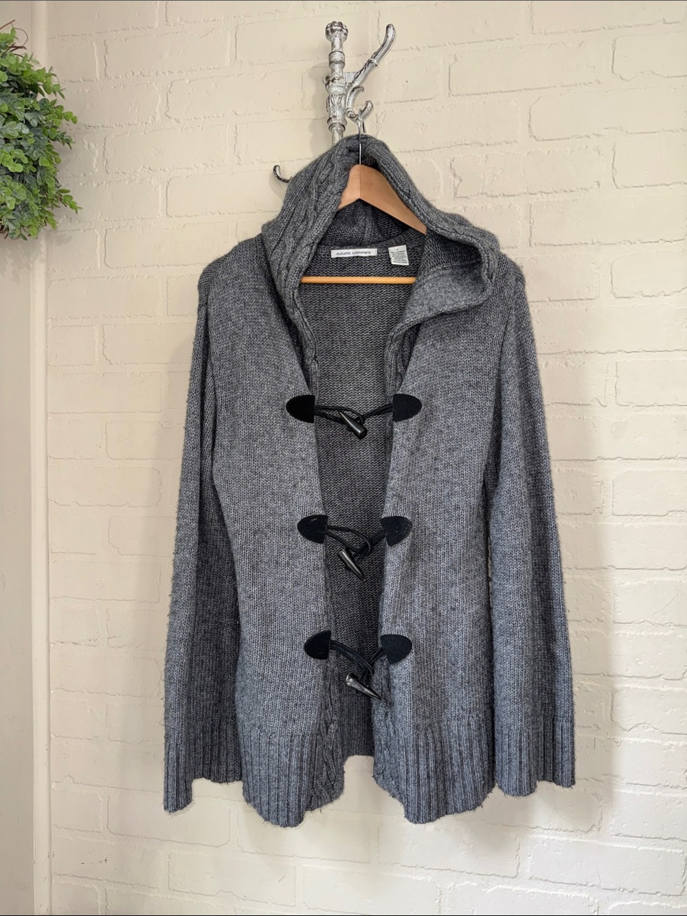 Autumn Cashmere Gray Hooded Toggle Sweater Cardigan cable knit small